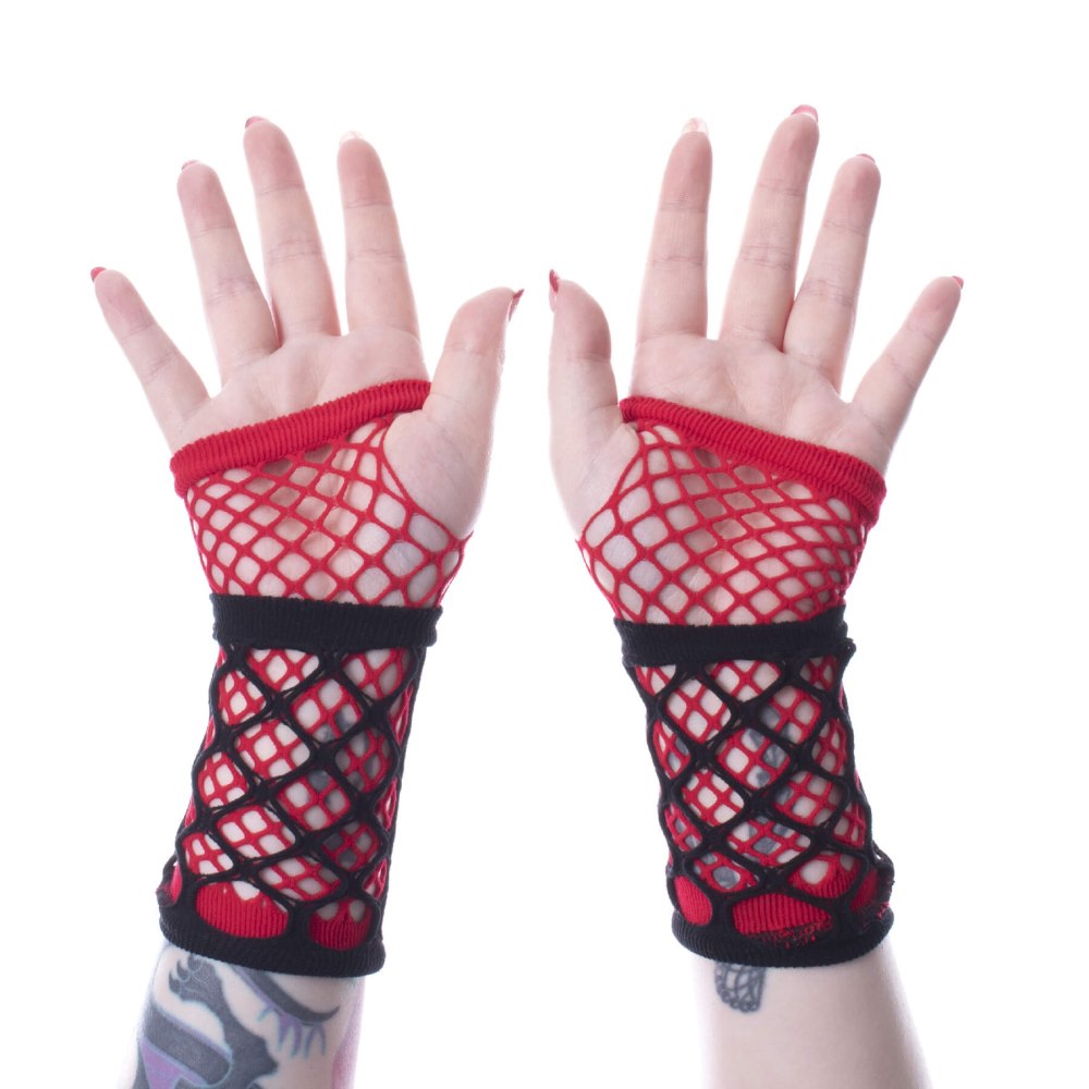 Poizen Industries - Ruby Mesh Handschuhe - Rot/Schwarz